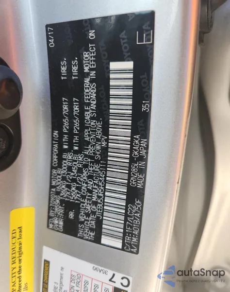 2017 Toyota 4Runner Sr5/Sr5 Premium z USA, uszkodzony, nr VIN JTEBU5JR5H5445111